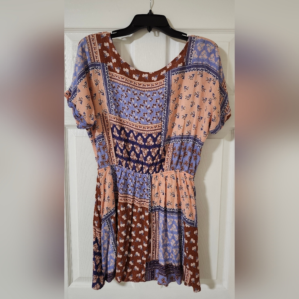 Bohemian Patchwork Dress in Blue and Brown